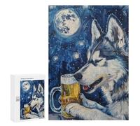 300 PCS Rompecabezas para Adolescentes Night Wolf with Beer Mug Rompecabezas para Adolescentes Desafío Difícil Cada Pieza Es Única - Juguetes Educativos De Aprendizaje 300 PCS