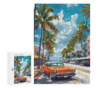300 PCS Rompecabezas para Adolescentes Orange Classic Car on Tropical Street Rompecabezas para Adultos Juegos Divertidos Regalo De Cumpleaños Cumpleaños Y Navidad 300 PCS