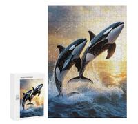300 PCS Rompecabezas para Adolescentes Orcas Leaping at Sunset Rompecabezas Juegos Relajantes Pero Divertidos Y Humorísticos Cumpleaños Y Navidad 300 PCS