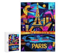 300 PCS Rompecabezas para Adolescentes Paris Colorful Nights - Geometric Eiffel Tower Art Rompecabezas para Adultos Juegos Familiares Desafío Difícil Ayuda A Ejercitar El Cerebro 300 PCS