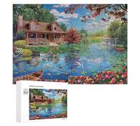 300 PCS Rompecabezas para Adolescentes Peaceful Cottage by The Lake Rompecabezas para Adolescentes Juguetes Antiestrés Vacaciones En Casa Matar El Tiempo Desafío Educativo 300 PCS