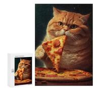 300 PCS Rompecabezas para Adolescentes Pizza Eating Cat Rompecabezas para Adultos Juegos Familiares Desafío Difícil Ayuda A Ejercitar El Cerebro 300 PCS