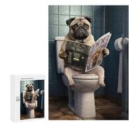 300 PCS Rompecabezas para Adolescentes Pug Dog on The Toilet Rompecabezas para Adultos Juguetes Antiestrés Desafío Difícil Cumpleaños