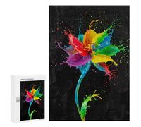 300 PCS Rompecabezas para Adolescentes Rainbow Paint Flower on Black Background Rompecabezas Juegos Relajantes Desafío Difícil Desafiante De Completar 300 PCS