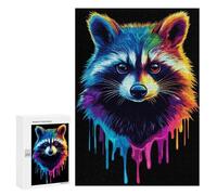 300 PCS Rompecabezas para Adolescentes Rainbow Pop Art Raccoon Juegos Familiares De Rompecabezas para Adultos Que Mejoran La Memoria Ayudan A Ejercitar El Cerebro 300 PCS