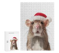 300 PCS Rompecabezas para Adolescentes Rat Wearing A Santa Hat Juegos Familiares De Rompecabezas para Adultos Que Mejoran La Memoria Ayudan A Ejercitar El Cerebro 300 PCS