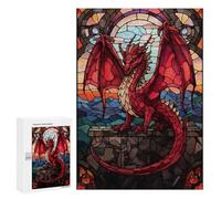 300 PCS Rompecabezas para Adolescentes Red Dragon Stained Glass Rompecabezas para Adultos Juguetes Antiestrés Desafío Difícil Cumpleaños