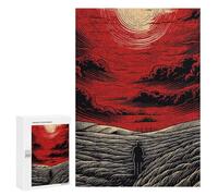 300 PCS Rompecabezas para Adolescentes Red Sky, Lonely Figure, Field Rompecabezas para Adultos Juegos Divertidos Regalo De Cumpleaños Cumpleaños Y Navidad 300 PCS