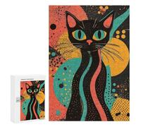 300 PCS Rompecabezas para Adolescentes Retro Cat Art Print Vibrant Black Cat Bold Abstract Pop Art Print Rompecabezas para Adultos Juguetes Antiestrés Desafío Difícil Cumpleaños