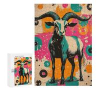 300 PCS Rompecabezas para Adolescentes Retro Goat Illustration Goat - Rustic Pop Art Charm Juegos Familiares De Rompecabezas para Adultos Que Mejoran La Memoria Ayudan A Ejercitar El Cerebro 300 PCS