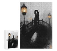 300 PCS Rompecabezas para Adolescentes Romantic Bridge Kiss in Charcoal and Lantern Glow Rompecabezas para Adultos Juego Práctico Difícil Interacción Entre Padres E Hijos 300 PCS