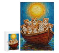 300 PCS Rompecabezas para Adolescentes Rompecabezas Kittens in A Boat Painting Rompecabezas para Adultos Juegos Relajantes Mejoran La Memoria para Cumpleaños, Navidad 300 PCS