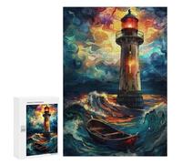 300 PCS Rompecabezas para Adolescentes Rompecabezas Lighthouse Storm Art Rompecabezas para Adultos Juegos Relajantes Mejoran La Memoria para Cumpleaños, Navidad 300 PCS
