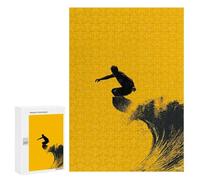 300 PCS Rompecabezas para Adolescentes Rompecabezas Surfer Silhouette - Bold Wave on Yellow Rompecabezas para Adultos Juegos Relajantes Mejoran La Memoria para Cumpleaños, Navidad 300 PCS