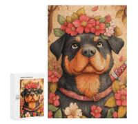 300 PCS Rompecabezas para Adolescentes Rottweiler with Flowers Animal Rompecabezas para Adultos Juegos Familiares Desafío Difícil Ayuda A Ejercitar El Cerebro 300 PCS