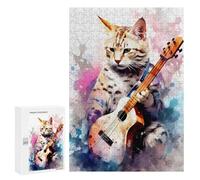 300 PCS Rompecabezas para Adolescentes Savannah Cat Playing Guita Rompecabezas para Adultos Juegos Familiares Desafío Difícil Ayuda A Ejercitar El Cerebro 300 PCS