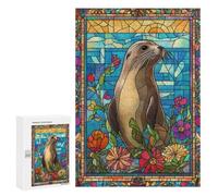 300 PCS Rompecabezas para Adolescentes Sea Lion Stained Glass Rompecabezas para Adultos Juegos Familiares Mejora La Memoria Regalos para Amigos Y Familiares 300 PCS