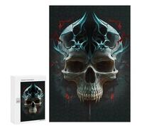 300 PCS Rompecabezas para Adolescentes Skull with Blue and Red Flames Rompecabezas para Adultos Juegos Familiares Desafío Difícil Ayuda A Ejercitar El Cerebro 300 PCS
