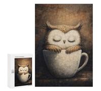 300 PCS Rompecabezas para Adolescentes Sleeping Owl in Coffee Cup Rompecabezas para Adultos Juegos Familiares Desafío Difícil Ayuda A Ejercitar El Cerebro 300 PCS