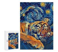 300 PCS Rompecabezas para Adolescentes Sleeping Tiger in Starry Night Style Rompecabezas para Adultos Juegos Familiares Desafío Difícil Ayuda A Ejercitar El Cerebro 300 PCS