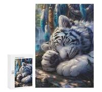 300 PCS Rompecabezas para Adolescentes Sleeping White Tiger Rompecabezas para Adultos Juguetes Antiestrés Decoración De Pared Diversión Actividades En Casa, 300 PCS