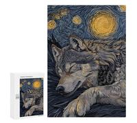 300 PCS Rompecabezas para Adolescentes Sleeping Wolf Starry Night Art Rompecabezas para Adultos Juego Práctico Difícil Interacción Entre Padres E Hijos 300 PCS