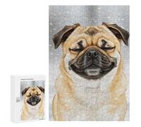 300 PCS Rompecabezas para Adolescentes Smiling Pug in Winter Snowfall Rompecabezas para Adultos Juguetes Antiestrés Desafío Difícil Cumpleaños