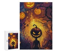 300 PCS Rompecabezas para Adolescentes Spooky Halloween Pumpkin Patch Illustration Rompecabezas para Adultos Juegos De Relajación Decoración De Pared Ayuda A Ejercitar El Cerebro 300 PCS