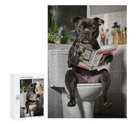 300 PCS Rompecabezas Para Adolescentes Staffordshire Terrier on The Toilet Reading Newspaper Juegos Familiares De Rompecabezas Para Adultos Que Mejoran La Memoria Ayudan A Ejercitar El Cerebro 300 PCS