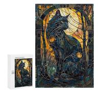 300 PCS Rompecabezas para Adolescentes Stained Glass Cat Rompecabezas para Adultos Juguetes Antiestrés Desafío Difícil Cumpleaños