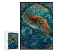 300 PCS Rompecabezas para Adolescentes Stained Glass Cuttlefish in Ocean Rompecabezas Juegos Relajantes Desafío Difícil Desafiante De Completar 300 PCS