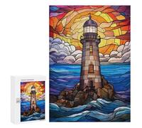 300 PCS Rompecabezas para Adolescentes Stained Glass Lighthouse Rompecabezas para Adultos Juegos Familiares Mejora La Memoria Regalos para Amigos Y Familiares 300 PCS