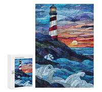 300 PCS Rompecabezas para Adolescentes Stained Glass Lighthouse Sunset Rompecabezas para Adultos Juegos Familiares Mejora La Memoria Regalos para Amigos Y Familiares 300 PCS
