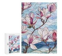 300 PCS Rompecabezas para Adolescentes Stained Glass Magnolia Flowers Rompecabezas para Adultos Juguetes Antiestrés Decoración De Pared Diversión Actividades En Casa, 300 PCS
