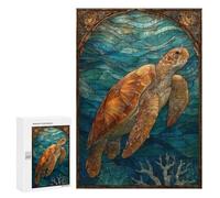 300 PCS Rompecabezas para Adolescentes Stained Glass Sea Turtle In Ocean Rompecabezas para Adultos Juego Práctico Difícil Interacción Entre Padres E Hijos 300 PCS