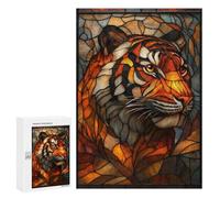 300 PCS Rompecabezas para Adolescentes Stained Glass Tiger Artwork Rompecabezas Juegos Relajantes Desafío Difícil Desafiante De Completar 300 PCS