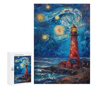 300 PCS Rompecabezas para Adolescentes Starry Night Lighthouse Rompecabezas para Adultos Juegos Familiares Desafío Difícil Ayuda A Ejercitar El Cerebro 300 PCS
