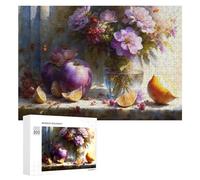 300 PCS Rompecabezas para Adolescentes Still Life with Purple Flowers and Fruits Rompecabezas para Adultos Juego Práctico Desafío Difícil Cumpleaños Y Navidad 300 PCS