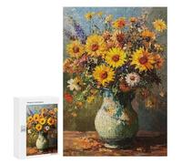 300 PCS Rompecabezas para Adolescentes Sunflower Bouquet in Blue Vase-2 Rompecabezas para Adultos Que Mejoran La Memoria Juegos De Ingenio Familiares Difíciles Y Desafiantes 300 PCS