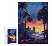 300 PCS Rompecabezas para Adolescentes Sunset Miami Pixel Art Rompecabezas para Adultos Juegos Familiares Mejora La Memoria Regalos para Amigos Y Familiares 300 PCS