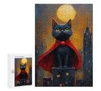 300 PCS Rompecabezas para Adolescentes Super Cat in Cityscape Painting Rompecabezas para Adultos Juegos Familiares Mejora La Memoria Regalos para Amigos Y Familiares 300 PCS