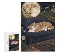 300 PCS Rompecabezas para Adolescentes Tabby Cat Sleeping Under The Moon Rompecabezas para Adolescentes Juegos Divertidos Análisis Y Lógica Cumpleaños 300 PCS