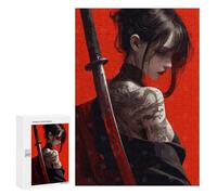 300 PCS Rompecabezas para Adolescentes Tattooed Woman with Katana on Red Rompecabezas para Adolescentes Juegos Divertidos Análisis Y Lógica Cumpleaños 300 PCS