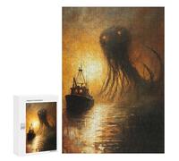 300 PCS Rompecabezas para Adolescentes Thalassophobia Fishing Boat and Sea Monster Painting Rompecabezas para Adultos Juegos Divertidos Regalo De Cumpleaños Cumpleaños Y Navidad 300