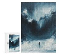 300 PCS Rompecabezas para Adolescentes Thalassophobia Man Facing Giant Wave Painting Rompecabezas para Adultos Juguetes Antiestrés Decoración De Pared Diversión Actividades En Casa, 300 PCS