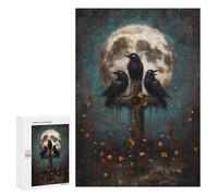 300 PCS Rompecabezas para Adolescentes Three Ravens on Cross with Moon Rompecabezas para Adultos Juego Práctico Difícil Interacción Entre Padres E Hijos 300 PCS