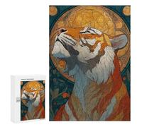 300 PCS Rompecabezas para Adolescentes Tiger in Art Nouveau Style Rompecabezas para Adultos Juguetes Antiestrés Decoración De Pared Diversión Actividades En Casa, 300 PCS