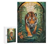 300 PCS Rompecabezas para Adolescentes Tiger in Jungle Stained Glass Rompecabezas para Adultos Juguetes Antiestrés Desafío Difícil Cumpleaños