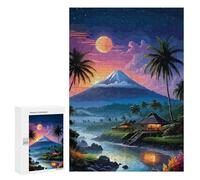300 PCS Rompecabezas para Adolescentes Tropical Island Landscape with Mountain and Moon Rompecabezas Juegos Relajantes Desafío Difícil Desafiante De Completar 300 PCS