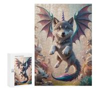 300 PCS Rompecabezas para Adolescentes Unicorn Wolf Pup with Dragon Wings Rompecabezas para Adultos Juegos Divertidos Regalo De Cumpleaños Cumpleaños Y Navidad 300 PCS